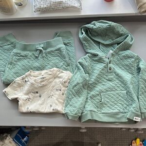 Carter's Mint Quilted Hoodie, Joggers & Cream Graphic Tee Set